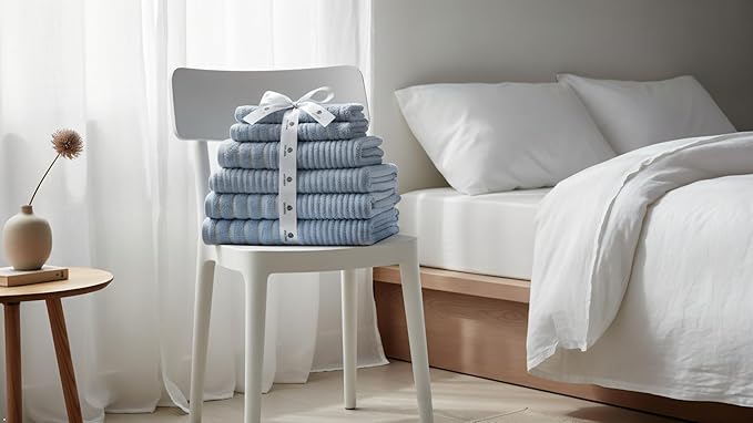 BIOLINEN Sky 6-Piece Luxury Cotton Towel Set - 2 Bath Towels, 2 Hand Towels, 2 Washcloths - Soft Absorbent Towel Pack for Bathroom, Home, Gym & Travel