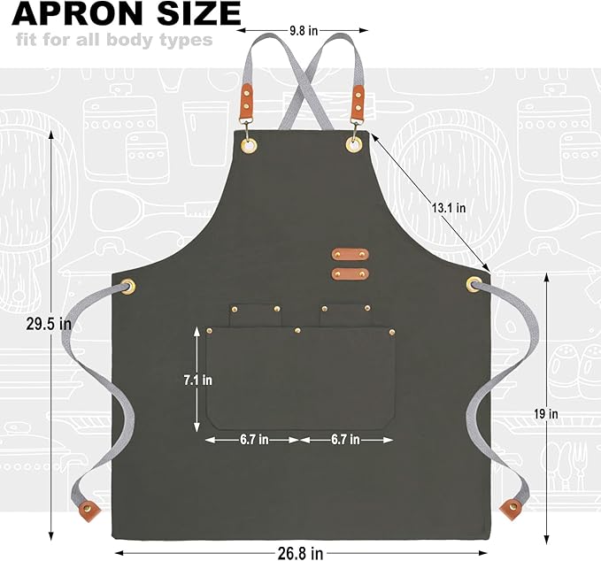 BeLuyi chef apron bib tool apron for man woman cross back straps with 4 pockets for kitchen cooking gardening baking working