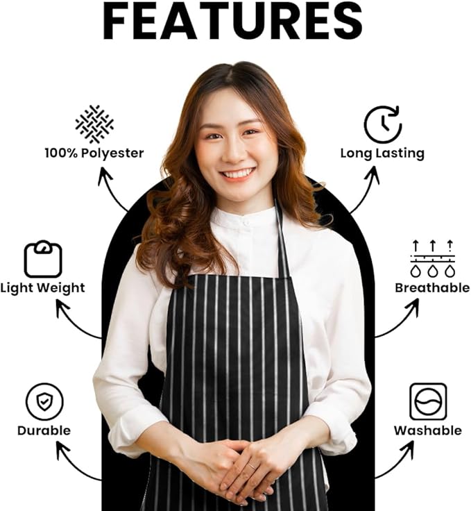 Avalon Kitchen Aprons for Men - 100% Polyester Chef Apron Women with Extra Long Ties - Cooking Aprons for Women & Mens Apron