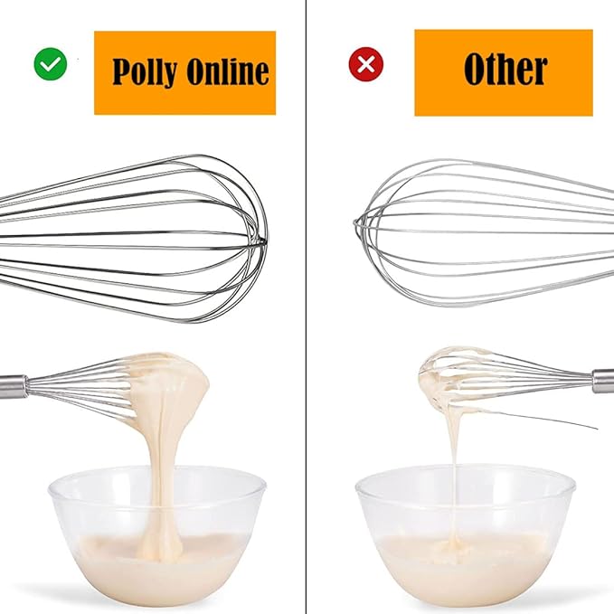 Polly Online Stainless Steel Whisk Set, 3 Packs Balloon Whisk for Cooking, Whisking, Blending (8",10",12")