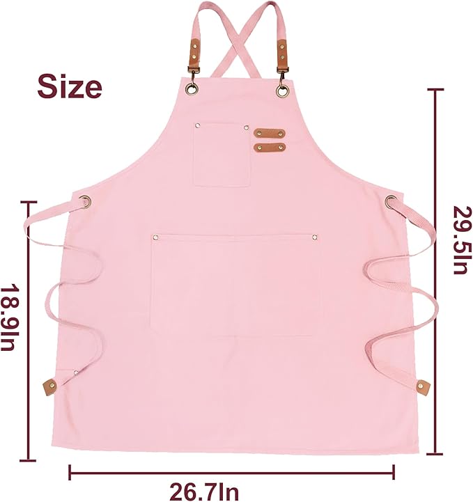 Chef Apron with Large Pockets for Women Men, Cotton Canvas Cross Back Water Repellent Adjustable Work Apron