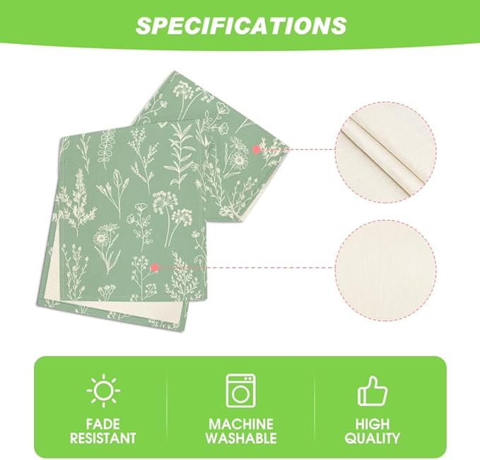 Artoid Mode Sage Green Leaves Flowers Spring Table Runner, Seasonal Kitchen Dining Table Decoration for Home Party Decor 13x72 Inch