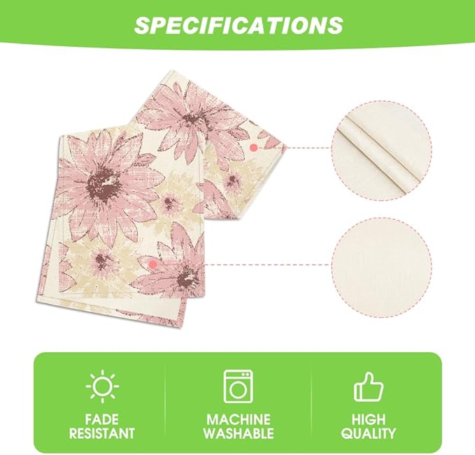 Artoid Mode Pink Retro Daisy Spring Table Runner, Seasonal Vintage Kitchen Dining Table Decoration for Home Party Decor 13x72 Inch