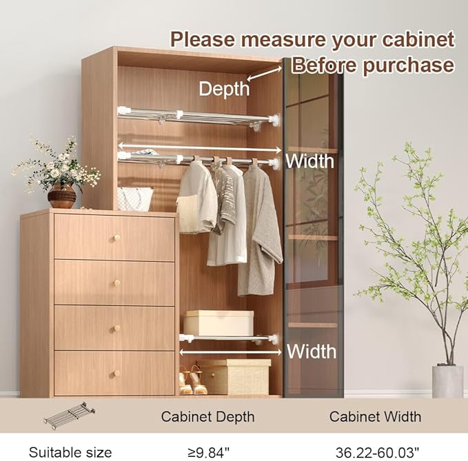 Hershii Tension Shelf Expandable Rod Closet System Heavy Duty Clothes Hanger Adjustable DIY Garage Bathroom Kitchen Storage Organizer Shoe Rack, Plant Stand, Bookshelf