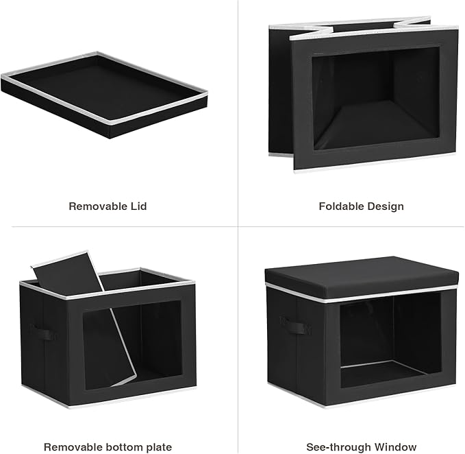 Homsorout Stackable Storage Bins with Lids - Large Decorative Basket with Lids, Fabric Foldable Closet Organizer Bins, Shelf Organizer for Living Room, Dorm, 5 Pack, Black
