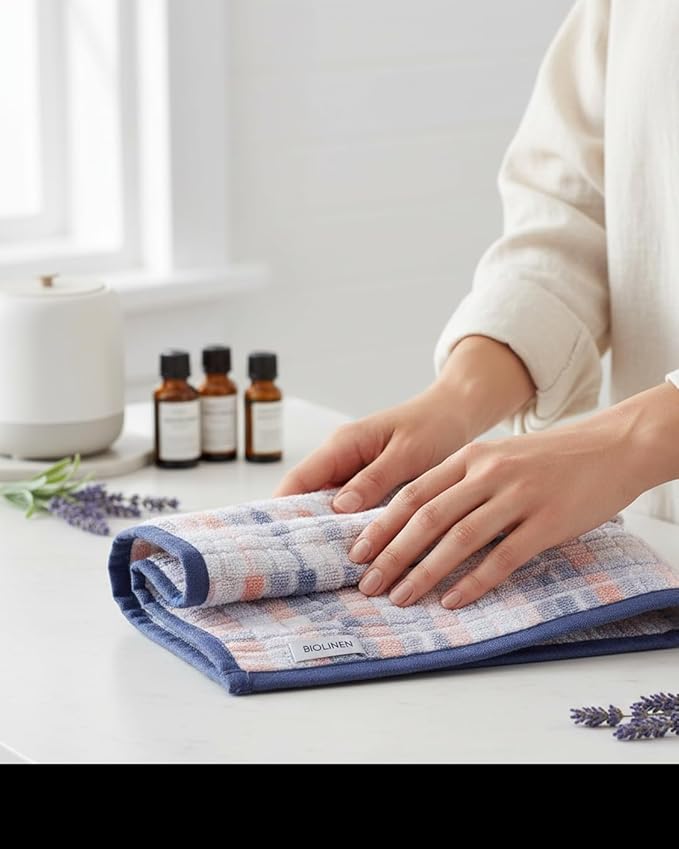 BIOLINEN 6-Piece Luxury Cotton Towel Set Blue - 2 Bath Towels, 2 Hand Towels, 2 Washcloths - Soft Absorbent Towel Pack for Bathroom, Home, Gym & Travel