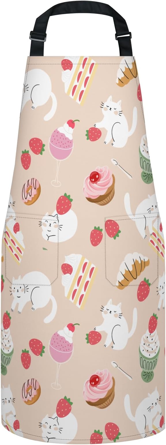 Apron with Pockets for Woman - Adjustable Kitchen Cooking Apron Chef Apron for Grilling BBQ Baking