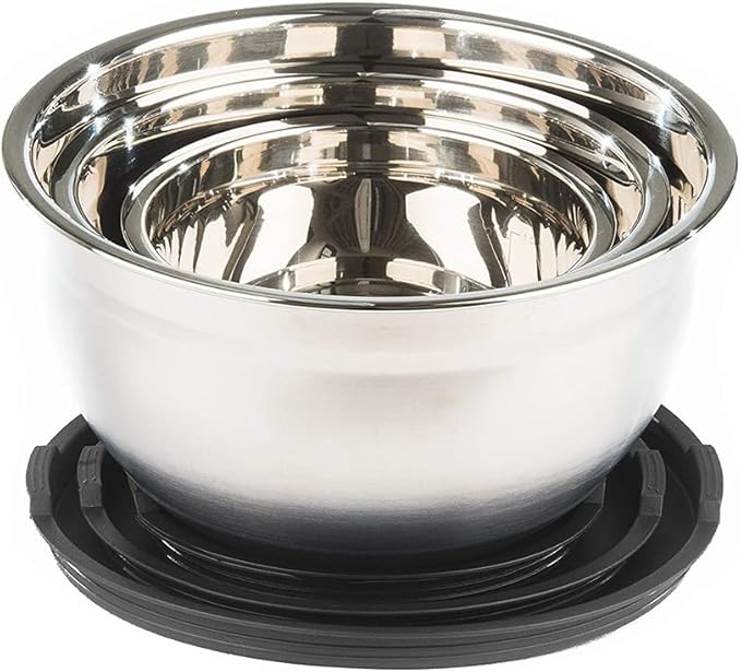 Stainless Steel Mixing Bowls with Lids and Non Slip Bases (Set of 3, Black)