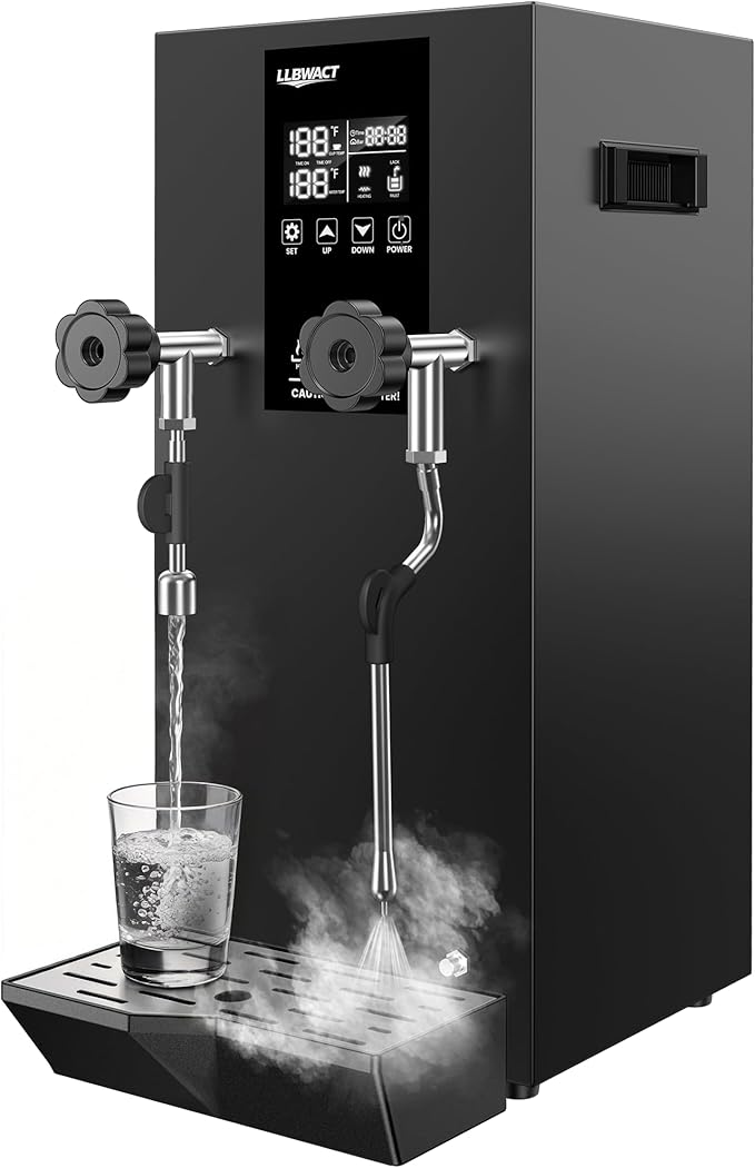 Commercial Steam Milk Frother,1.6Bar Fast Frothing in 15s,2000W 8L Boiler for Continuous Use, Temp Probe, Triple Safety, 3-in-1 Hot Water & Steam with LED Display for Coffee Shops& Restaurant