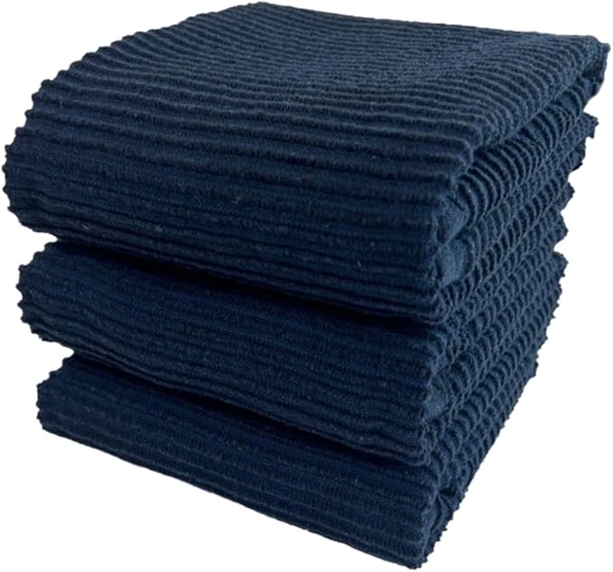 Serafina Home Oversized Solid Color Dark Navy Blue Kitchen Dish Towels: 100% Cotton Cloth Soft Cleaning Drying Absorbent Ribbed Terry Loop, Set of 3 Multipurpose for Everyday Use (Navy Blue)
