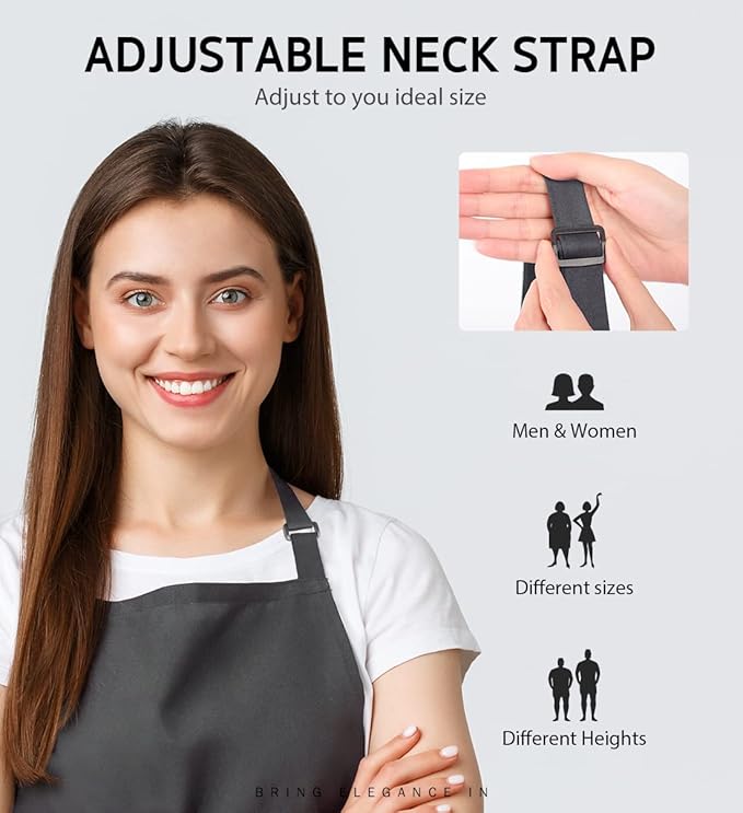 Syntus Apron for Men Women, Adjustable Cooking Kitchen Chef Aprons with 2 Pockets, Cotton/Polycotton/Polyester