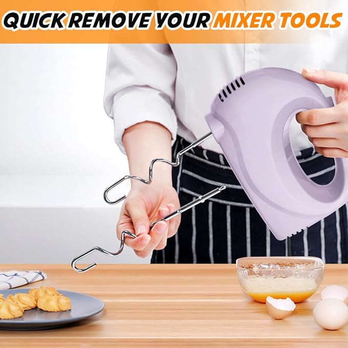 Handmixer Electric Handheld - 7 Speed Portable Kitchen Mixer Electric with 5 Stainless Steel Accessories Whisk, Food Beater for Whipping Mixing Cookies Cakes Home (CX6613-VT)