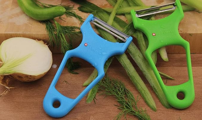 Clasinox Stainless Steel Vegetable Peeler - Swiss Made, Smooth Easy Peel - Smooth Fruit and Vegetable Peel | Extra-Sharp Blade (TS3374), Blue