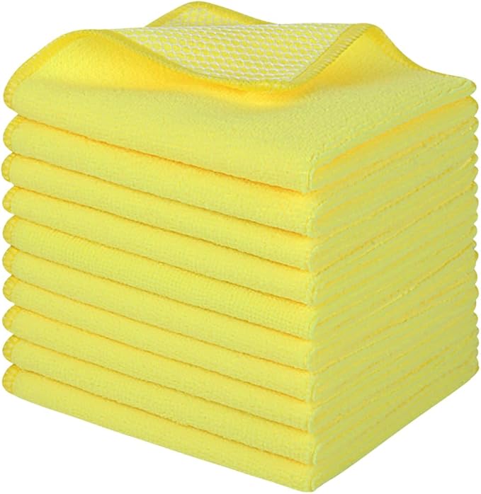 SINLAND Microfiber Dish Cloth for Washing Dishes Dish Washing Rags Best Kitchen Washcloth Cleaning Cloths Wash Cloths with Poly Scour Side 12Inchx12Inch 10 Pack Yellow