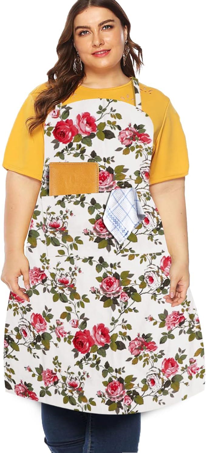 Sanlykate Extra Large Canvas Cotton Apron for Men & Women, Plus Size Durable Aprons with 2 Pockets, Adjustable Bib Machine Washable Oversized Aprons for Baking, Cooking, Painting - Whiteness