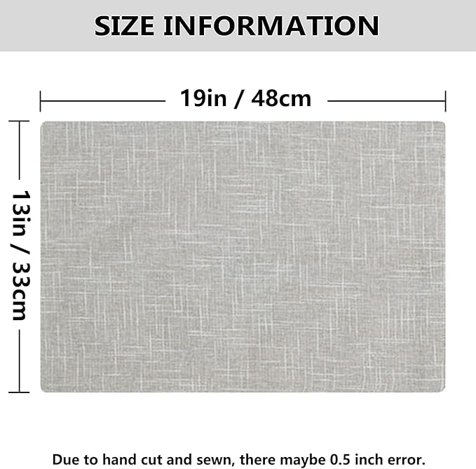 Kevin Textile Burlap Linen Placemats Set of 6 Heat Resistant Dining Table Place Mats Washable Kitchen Table Mats for Dinning Party Holiday Indoor Outdoor, 13 x19 inches, Grey White