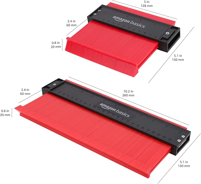 Amazon Basics Contour Gauge Set of 2, 5-inch and 10-inch Profile Tool, Shape Duplicator for Woodworking, Flooring and Molding, with Measuring Scale