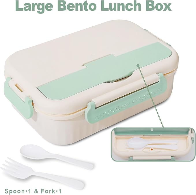 Bento Box for Adults, 1800 ML Bento Lunch Box for Kids Girls Boys with Spoon & Fork, 3-Compartment Lunch Containers, Microwave & Dishwasher Safe, BPA-Free and Food-Safe Materials(Light Green)