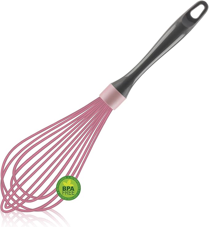OYV Pink whisk, Dishwasher Safe Wisk, Professional Whisks For Cooking Non-Scratch, Stainless Steel & Silicone Wisk, Plastic Rubber Whisk Tool For Nonstick Cookware Pans, Heat Resistant Whisk 12-Inch