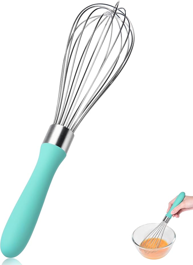 11.1inch Kitchen Wire Whisk, 18/10 Stainless Steel Metal Balloon Wisk （Medium, Aqua Sky）