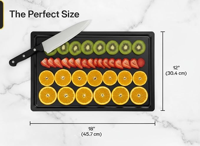 Thirteen Chefs Black Cutting Board with Juice Groove - Large 18 x 12 Inch for Meat, Grilling, BBQ and Carving, Restaurant Grade HDPE 1/2" Thick Plastic