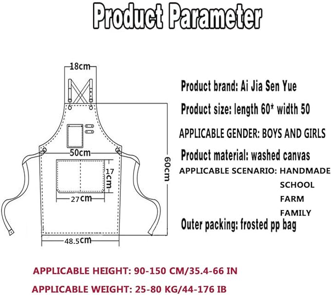 Kids Aprons AdjustableTool Waterproof For Cooking Painting Gardener Canvas Apron For 6-12 Girls And Boys