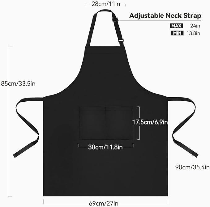 NLUS 2 Pack Kitchen Cooking Aprons, Adjustable Bib Soft Chef Apron with 2 Pockets for Men Women (Black,2)