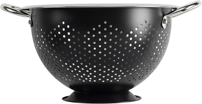 GoodCook Gourmet Colander, 5qt capacity, Stainless Steel with Handles and Elevated Pedestal Foot, Bold Black