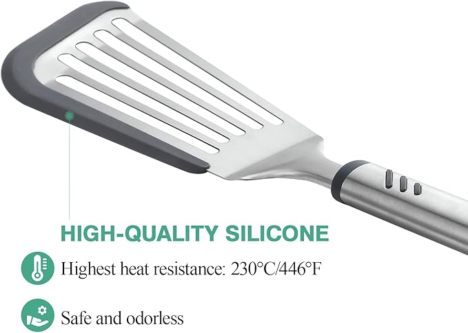 Silicone Spatula - Fish Spatula for Non Stick Frying Pan - Flexible Slotted Turner for Cooking and Flipping - Stainless Steel Egg Flipper with Silicone Edge - Heat Resistant - Dishwasher Safe
