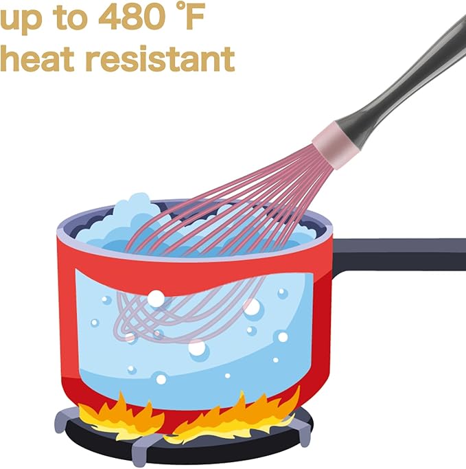 OYV Pink whisk, Dishwasher Safe Wisk, Professional Whisks For Cooking Non-Scratch, Stainless Steel & Silicone Wisk, Plastic Rubber Whisk Tool For Nonstick Cookware Pans, Heat Resistant Whisk 12-Inch