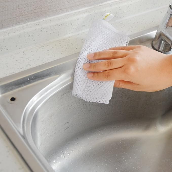 SUNLAND Mesh Dish Cloths Kitchen Dish Cloths for Washing Dishes Fast Drying No Odor Dish wash net 12 Pack 12 Inch x 12 Inch White