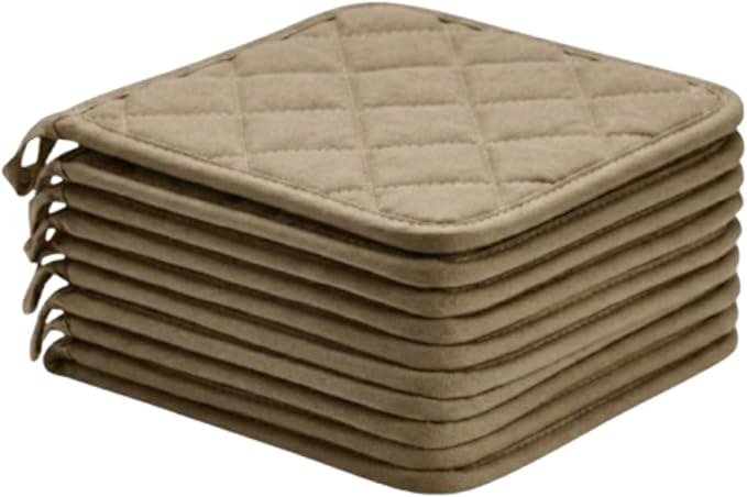 Lobyn Value Packs Economical Lightweight Bulk Potholders Ten (10) Pack Everyday Quality 6.5" Square Perfect for Craft Projects Beige
