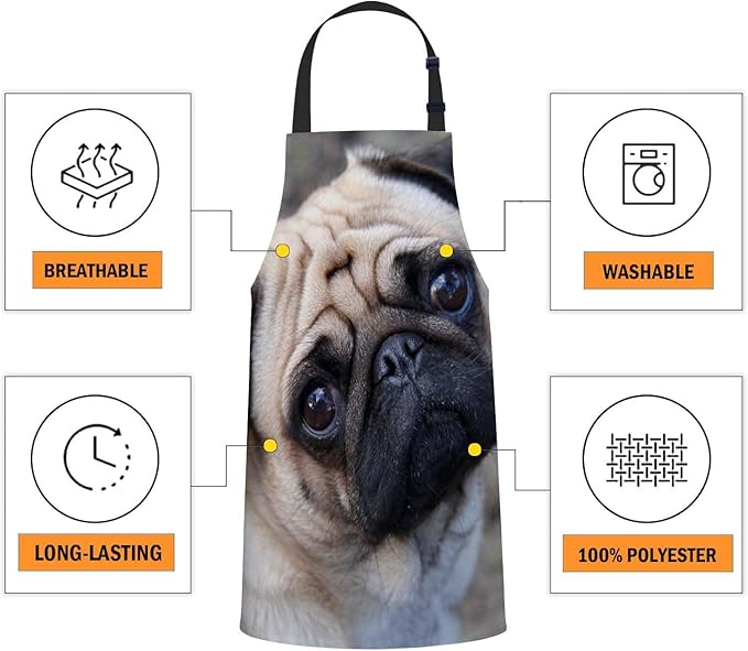 oFloral Pug Dog Apron Adjustable Bib Chef Aprons Cooking Apron Unisex Women Men Aprons Perfect for Home Kitchen, Baking, Gardening, Restaurant, Coffee house BBQ
