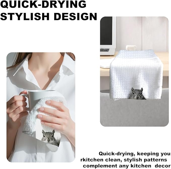 4 Pcs Funny Squirrel Decor Bathroom Hand Towels 24x14 Inch, Squirrel Gifts Reusable Dish Towels for Bathroom Restroom Decor, Cute Animal Waffle Weave Hand Towel, Squirrels Lovers Gifts for Women Mom