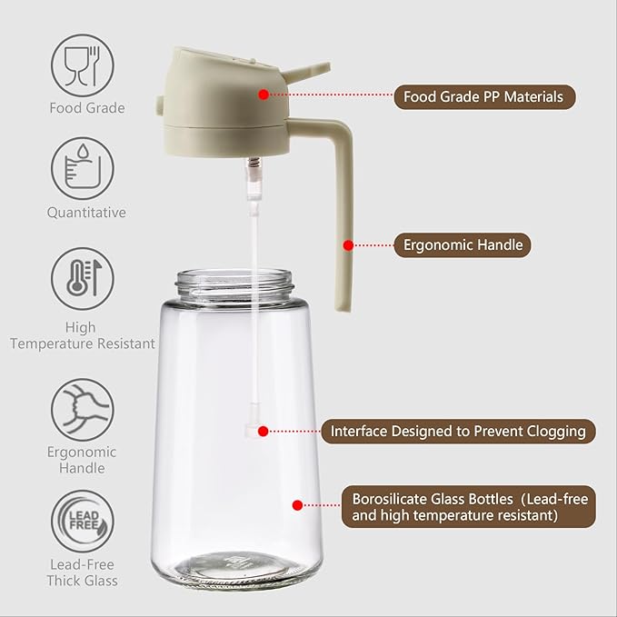 SWEET VIEW 2PCS Oil Sprayer for Cooking, 16oz/470ml Glass Oil Dispenser/Pour Bottle, Kitchen Accessories, Kitchen Gadgets for Air Fryer, Salad, BBQ, with Stickers (Black,White)