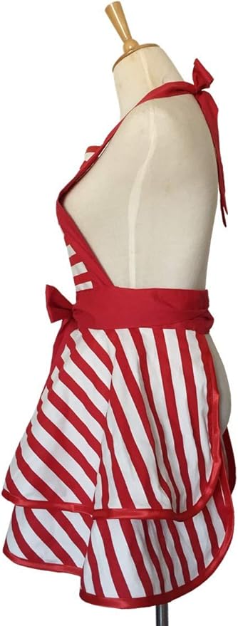 Hyzrz Lovely Handmade Cotton Retro Aprons for Women Girls Cake Kitchen Cook Apron for Mother's Gift (Red)