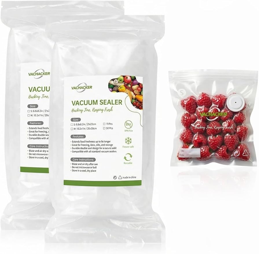 30 Pack Reusable Vacuum Sealer Bags with Valve, 8"x8" BPA Free Replacement Bags for Handheld Sealer, Perfect Starter Kit Refill, Dishwasher & Freezer Safe