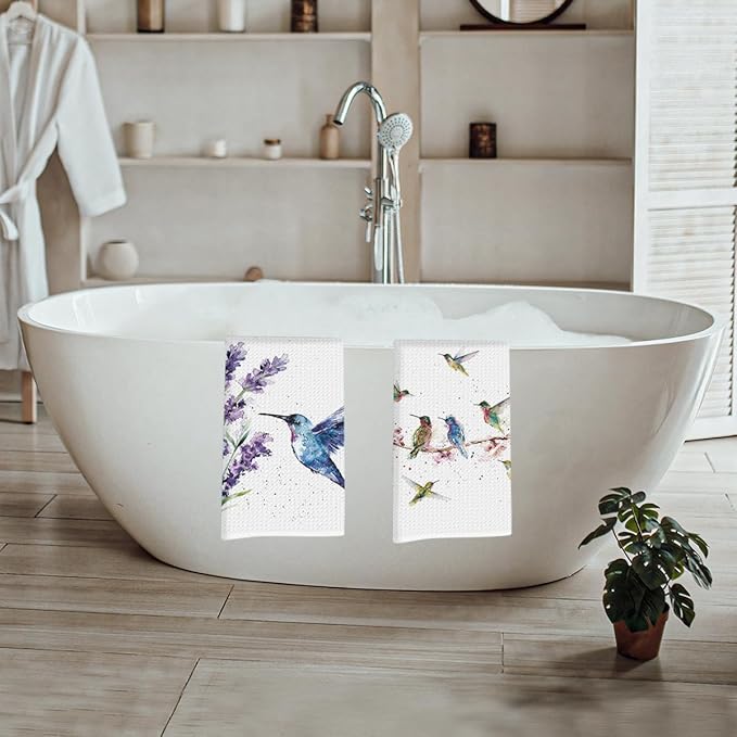 Lovdazzles 2 Pcs Floral Hummingbird Decorative Kitchen Tea Towels, Absorbent Microfiber Dish Hand Towels,Hummingbird Gifts for Women Spring Housewarming Bathroom Kitchen Holiday
