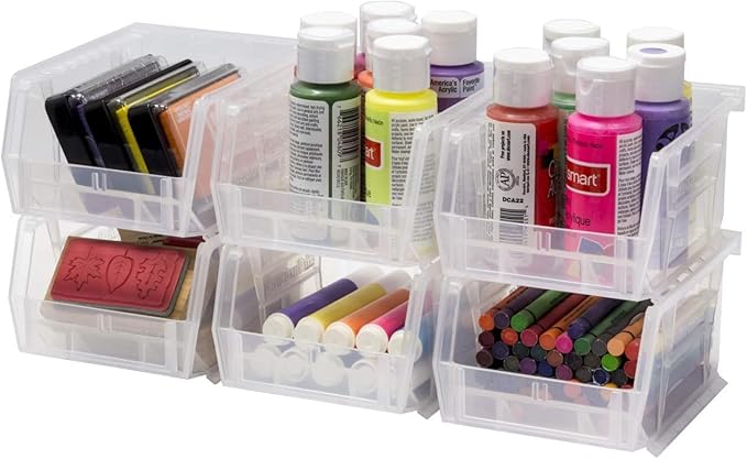Akro-Mils 30210 AkroBins Plastic Storage Bins, Space-Saving Stackable Bins for Garage, Pantry, Craft Organization, 5" x 4" x 3", Clear, 24-Pack