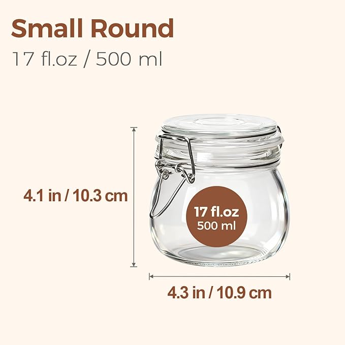 ComSaf 6-Pack 17oz Short Glass Jars for Drawers, Small Airtight Food Canisters for Spices, Nuts & Kids Snacks, Pint Sized Canning Jar Set for Jams, Pickles & Pantry Organization