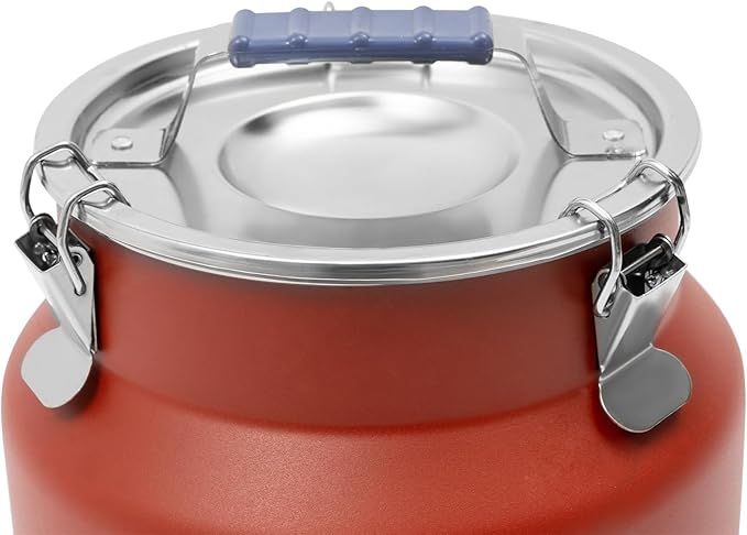 12L/3.17Gal Stainless Steel Airtight Canister Red Round Food Storage Canisters with Airtight Lid&Locking Clamp Rice Cereal Grain Canisters Container Bucket for Rice Milk Jug Coffee Bean Storage
