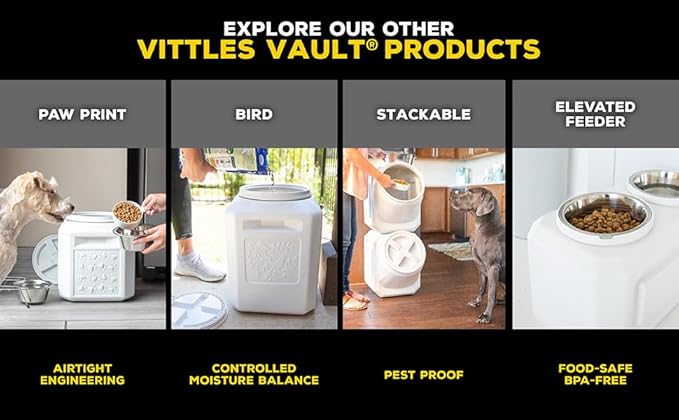 Vittles Vault Traditional Pet Food Storage Container For Dog Kibbles/Bird Seed/Oatmeal/Rice/Flour/Cereal, BPA Free Plastic, Sealed Airtight For Cat Food, Up To 50 lb, Made in USA, With Scoop, Gray