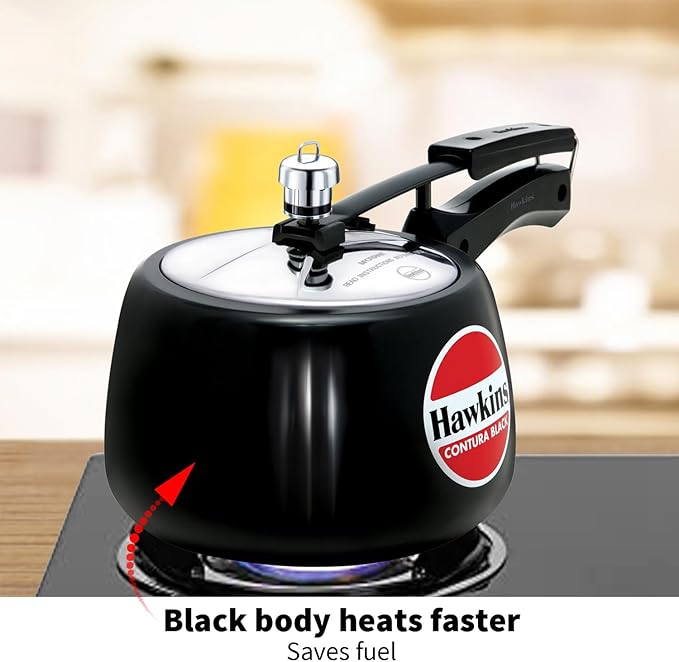 Hawkins 3 Litre Contura Black Pressure Cooker, Hard Anodised Inner Lid Cooker, Handi Cooker, Black (CB30)