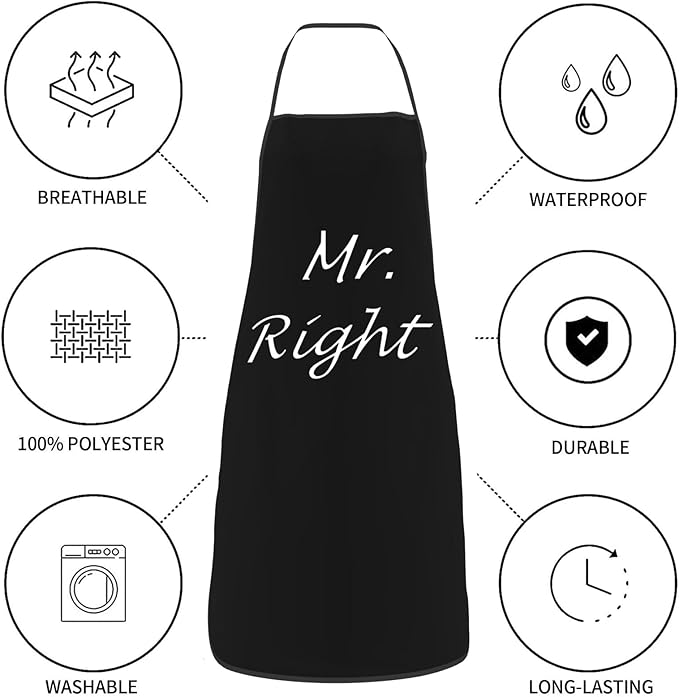 2Pcs Mr Right Mr Always Right Aprons Funny Cooking Kitchen Aprons for Men Chef Waterdrop Resistant Wedding Gifts for Gay Couple Valentine's Day Gifts Engagement Gifts
