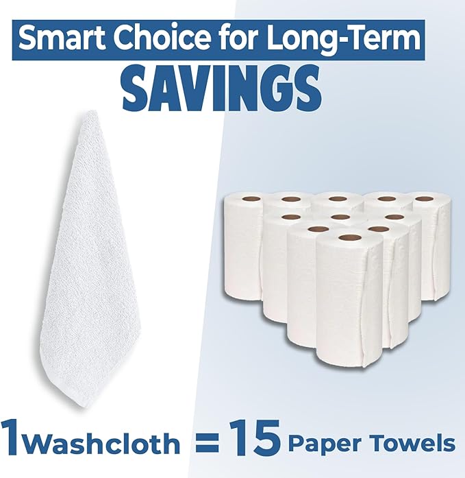 DAN RIVER 24 Pack Wash Cloths for Showering [12x12] - 100% Cotton Washcloths Premium Quality Flannel Face Cloths for Bathroom, Highly Absorbent and Soft Feel Wash Clothes, White
