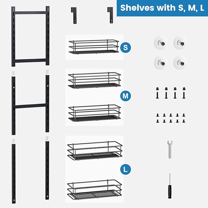 5-Tier Over the Door Pantry Organizer,Cabinet Door Organizer,Kitchen Pantry Door Organizers and Storage,Over the Door Spice Rack,Behind the Door Storage,Door Hanging Organizer,Black