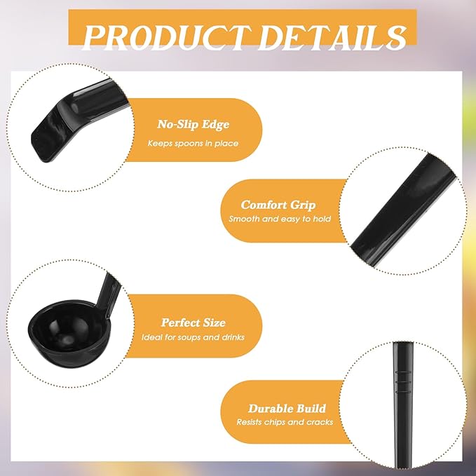 FoldTier 30 Pieces 8.07 Inches 1 oz Small Ladle Mini Plastic Gravy Ladle Long Handle Ladles for Serving Dressings Soup Punch Bowl Fruit Juices Soup Cocktail Parties(Black)