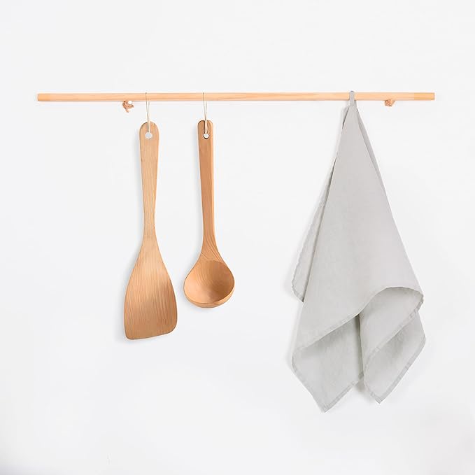100% Linen Tea Towels - 14 x 28 Inch Pure French Linen Kitchen Dish and Hand Towels (Set of 4) (Light Grey)