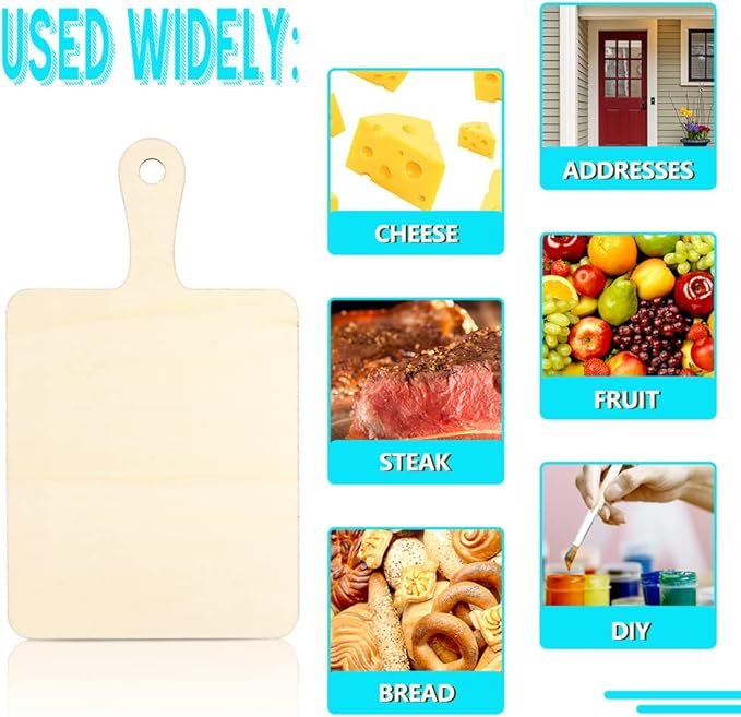 Vmiapxo 16 Pack Unfinished Wood Cutting Board Craft with Handle, Wooden Paddle Cheese Bread Board Set Chopping Board Serving Tray for Craft DIY Christmas Home Kitchen Cooking Decor (9.4" x 5.5")