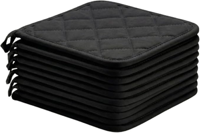 Lobyn Value Packs Economical Lightweight Bulk Potholders Ten (10) Pack Everyday Quality 6.5" Square Perfect for Craft Projects Black